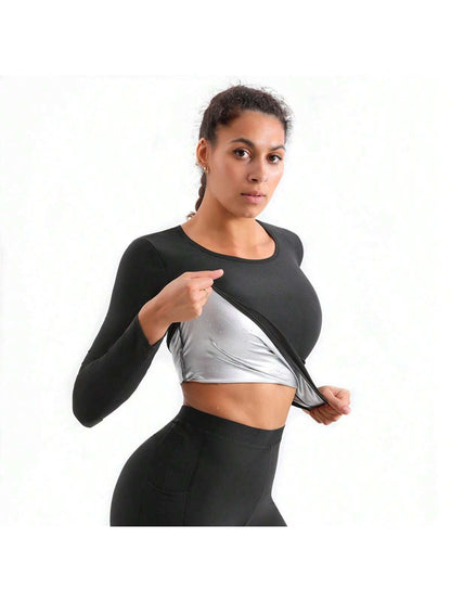 Sports Outdoor 1pc Women Fitness Exercise Sauna Sweat Long Sleeve Sauna Jacket Women Sauna Top Sweat Jacket For Women,Sports Corset Shapewear Waist Trainer Corset Gym Accessories For Belly Slimming Gi