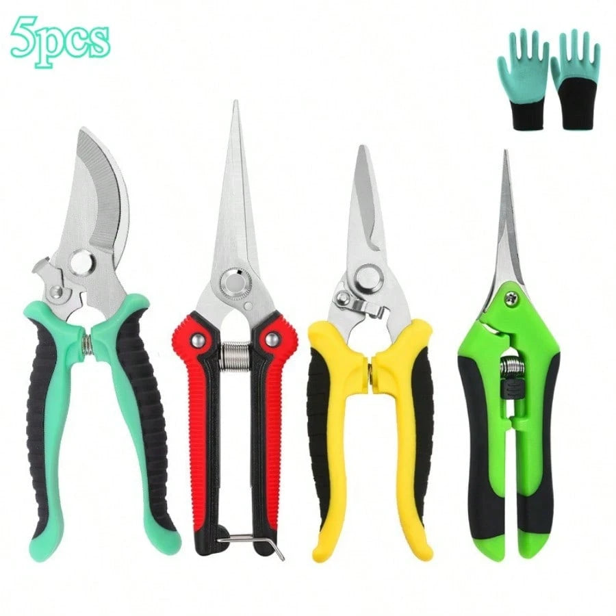 Spring Gardening Essentials: 5-Piece Tool Kit With Orange Ergonomic Handles For Joyful Planting, Pruning, And Outdoor Garden Care