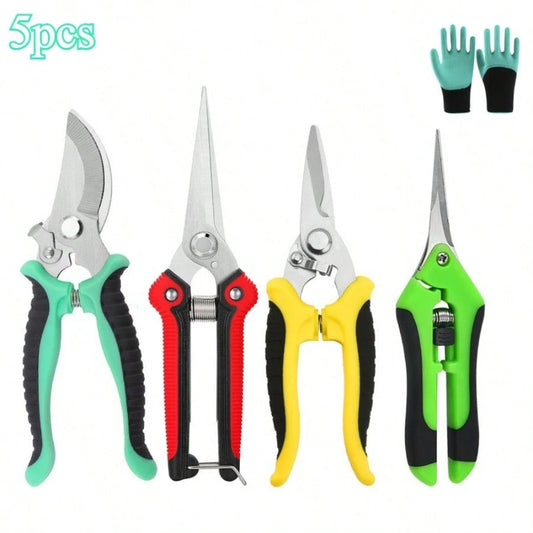 Spring Gardening Essentials: 5-Piece Tool Kit With Orange Ergonomic Handles For Joyful Planting, Pruning, And Outdoor Garden Care