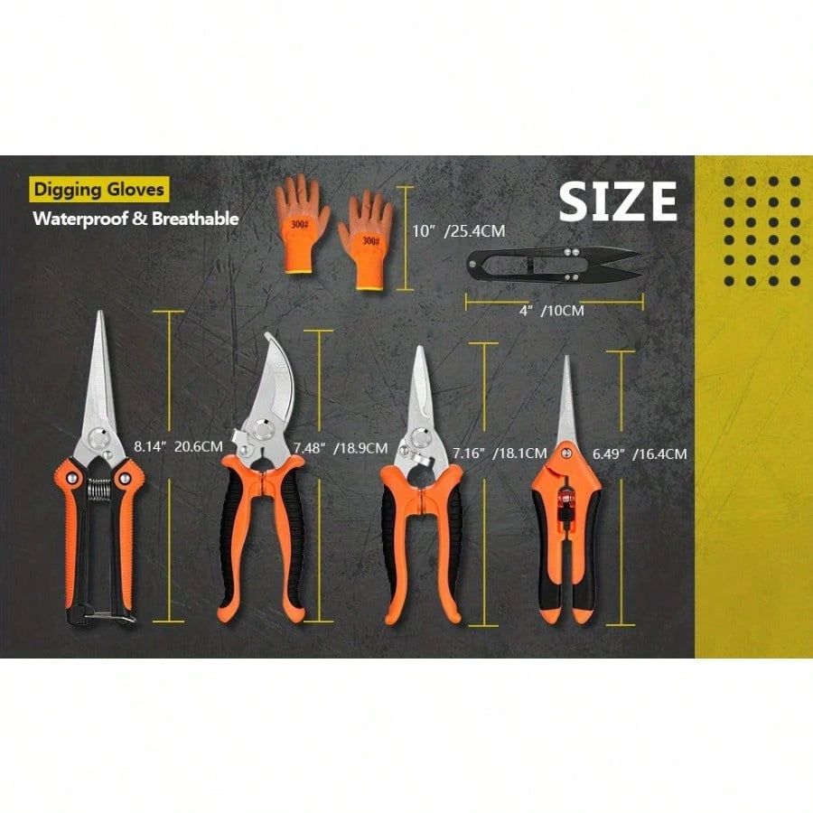 Spring Gardening Essentials: 5-Piece Tool Kit With Orange Ergonomic Handles For Joyful Planting, Pruning, And Outdoor Garden Care