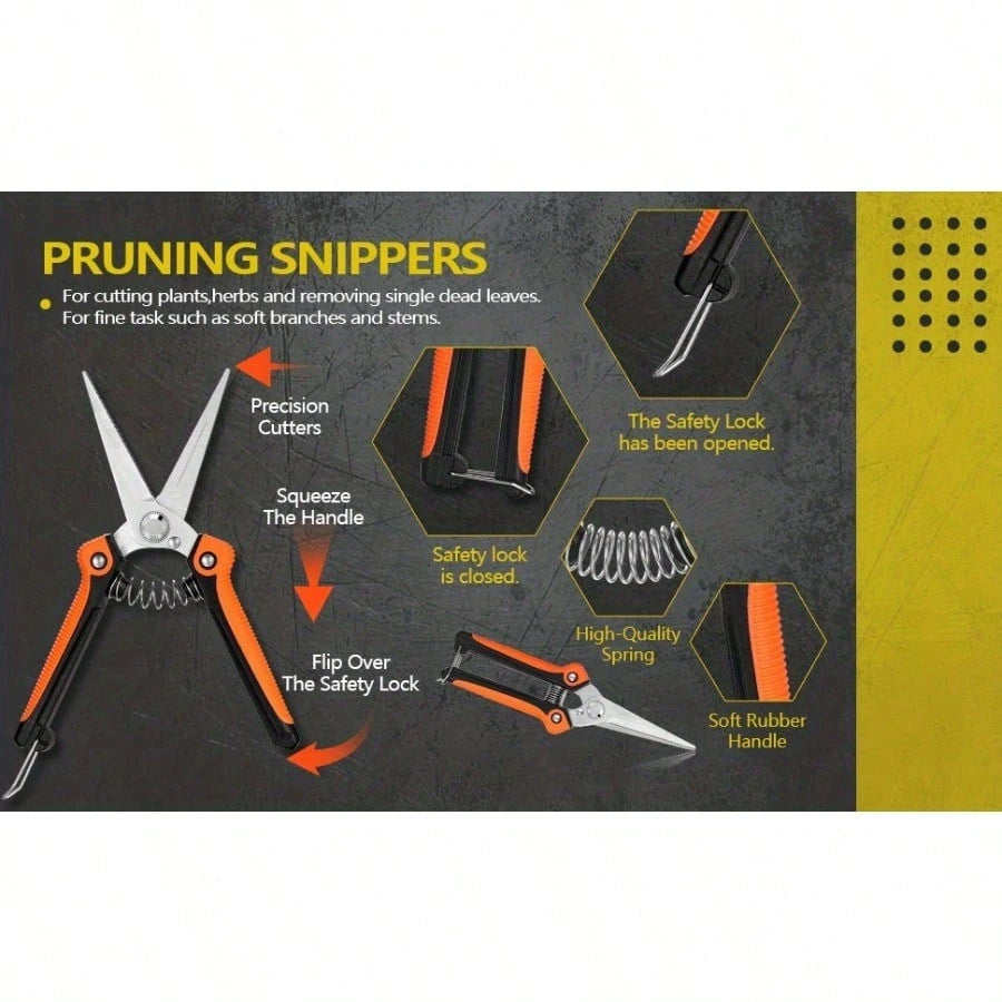 Spring Gardening Essentials: 5-Piece Tool Kit With Orange Ergonomic Handles For Joyful Planting, Pruning, And Outdoor Garden Care
