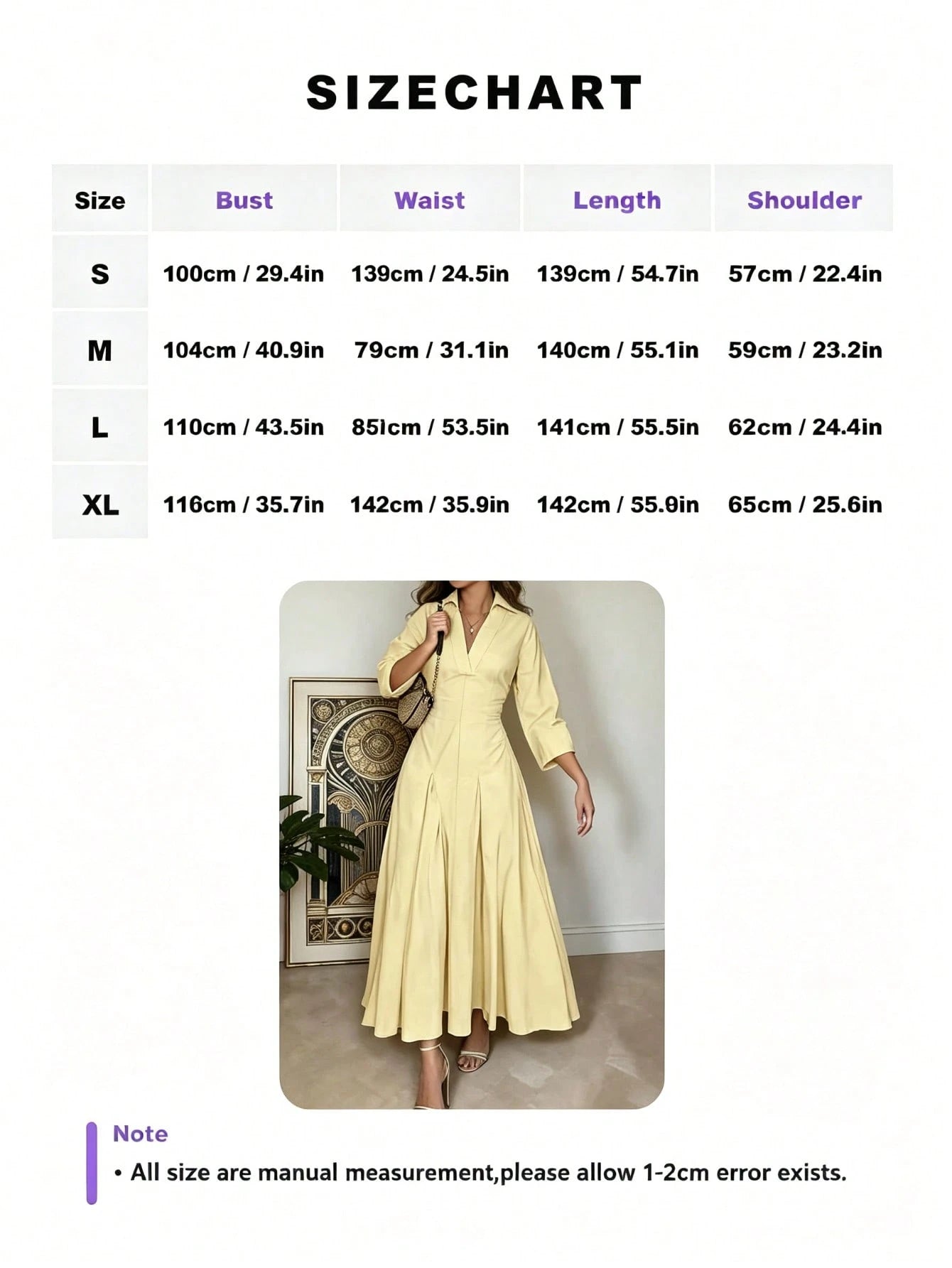 Spring/Summer Women's Elegant V-Neck Long Dress- Long Sleeve Flare Hem Fashion Dress, Lapel Design, Suitable For Business Casual Occasions, Teacher Outfit, For Her