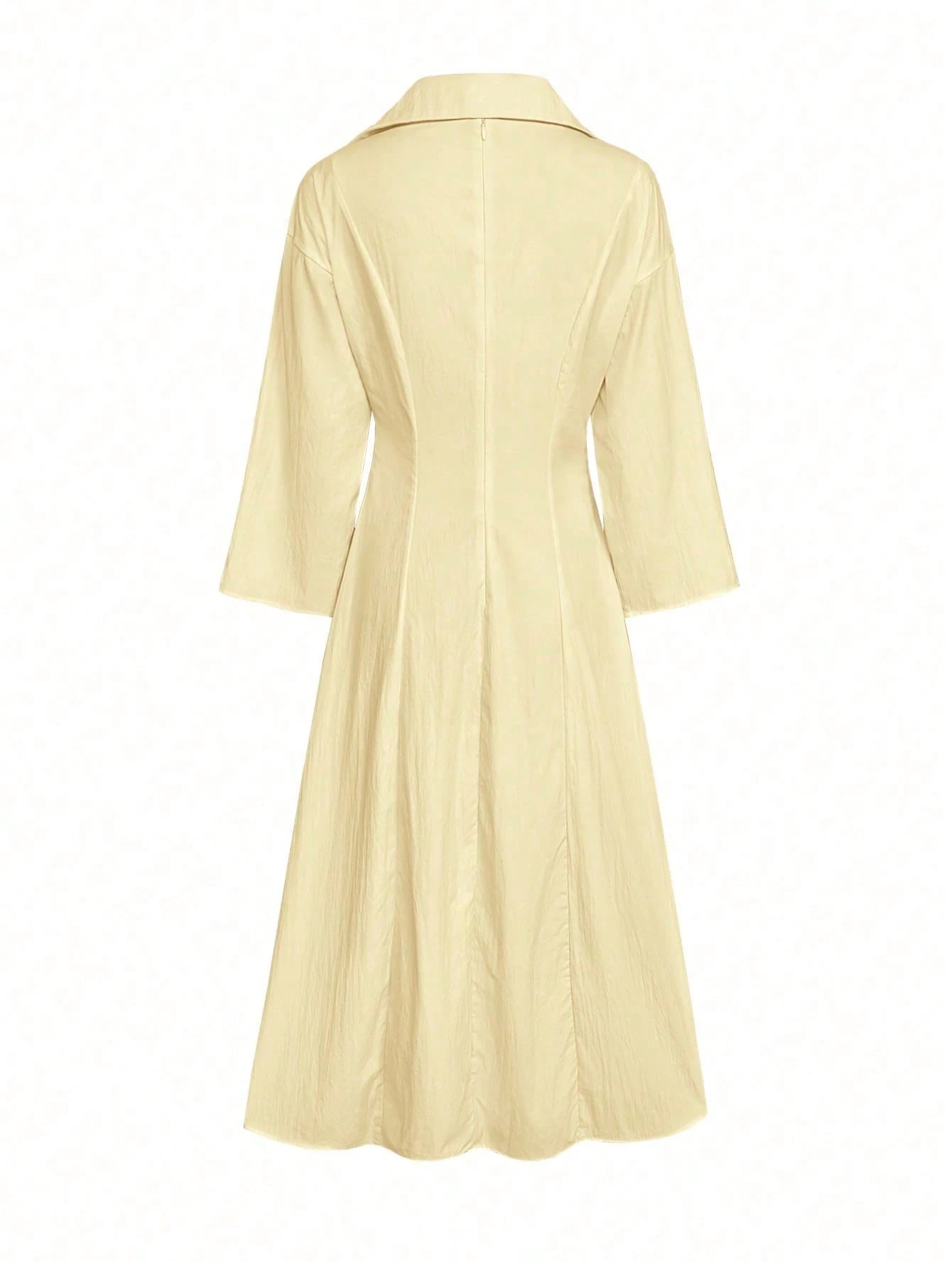 Spring/Summer Women's Elegant V-Neck Long Dress- Long Sleeve Flare Hem Fashion Dress, Lapel Design, Suitable For Business Casual Occasions, Teacher Outfit, For Her