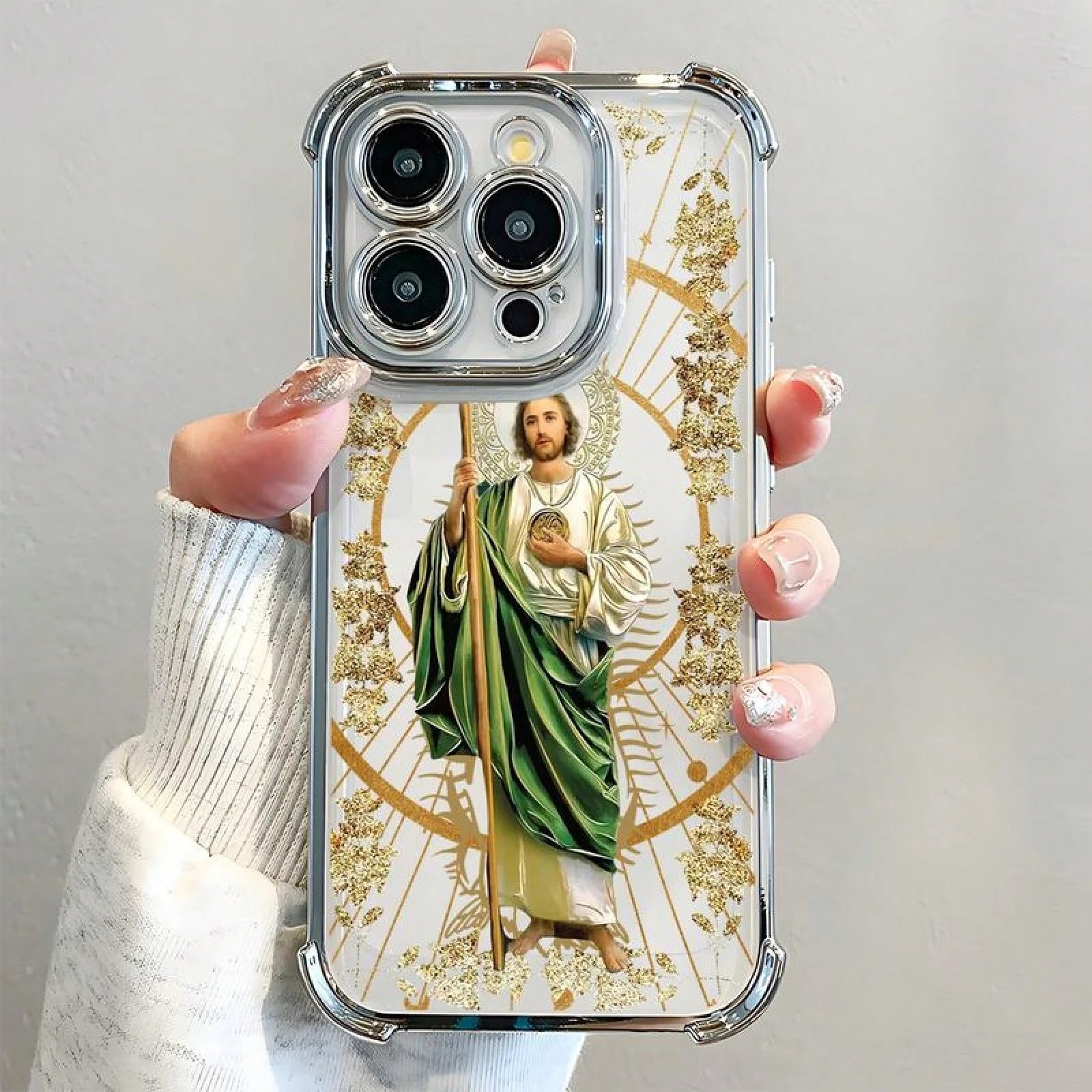 St. Jude Pattern Phone Case, Electroplated Cover With Airbag Shockproof Soft TPU Cover For IPhone X 11 12 13 14 15 16 17 Pro Max Plus Air,Suitable For IPhone 17 Air