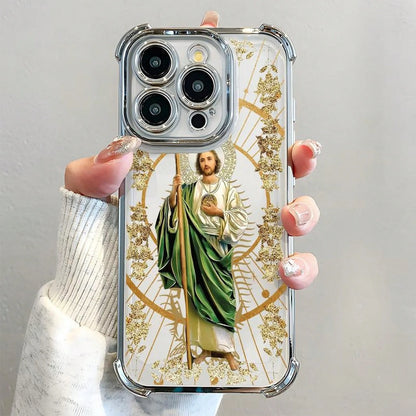 St. Jude Pattern Phone Case, Electroplated Cover With Airbag Shockproof Soft TPU Cover For IPhone X 11 12 13 14 15 16 17 Pro Max Plus Air,Suitable For IPhone 17 Air