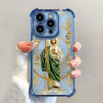 St. Jude Pattern Phone Case, Electroplated Cover With Airbag Shockproof Soft TPU Cover For IPhone X 11 12 13 14 15 16 17 Pro Max Plus Air,Suitable For IPhone 17 Air