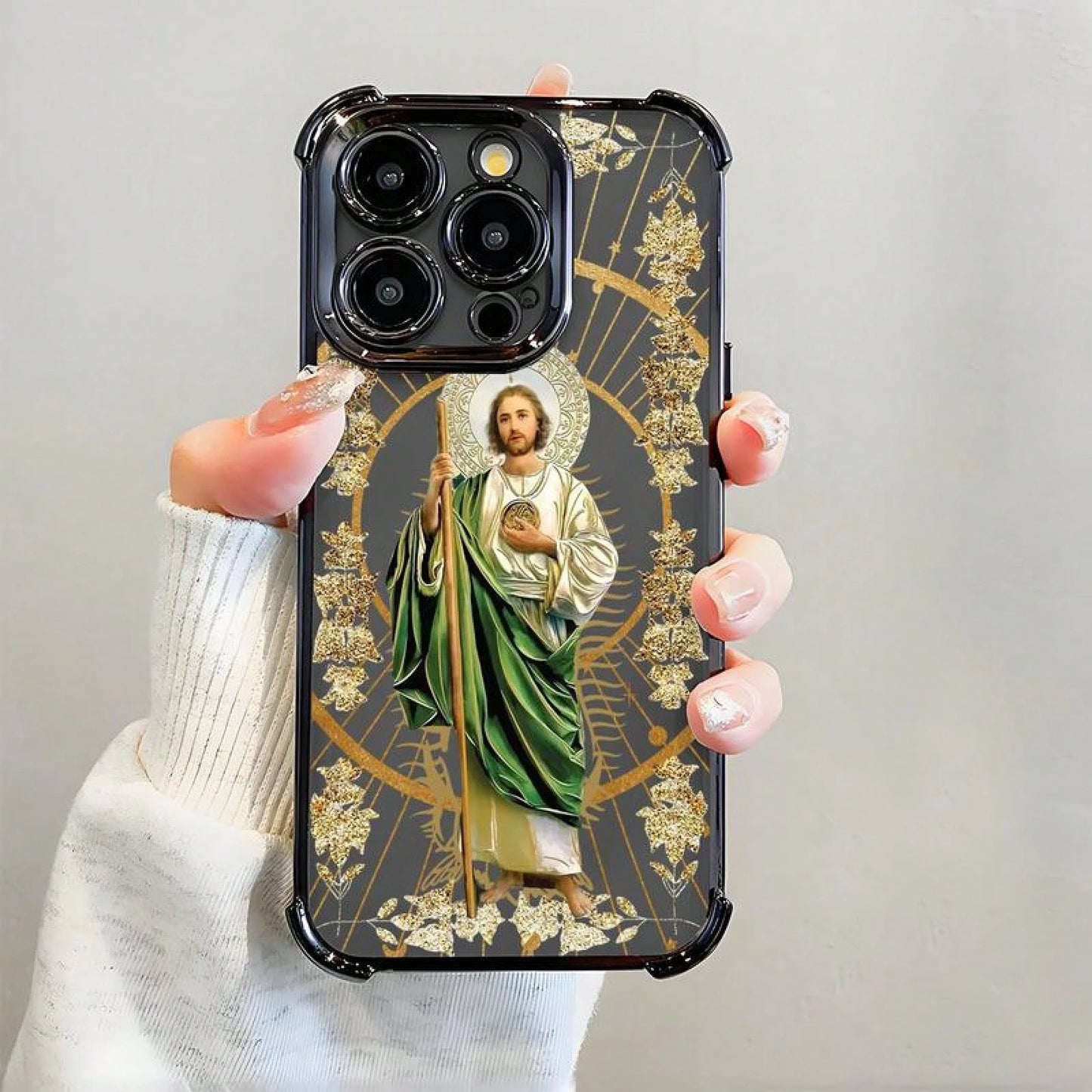 St. Jude Pattern Phone Case, Electroplated Cover With Airbag Shockproof Soft TPU Cover For IPhone X 11 12 13 14 15 16 17 Pro Max Plus Air,Suitable For IPhone 17 Air