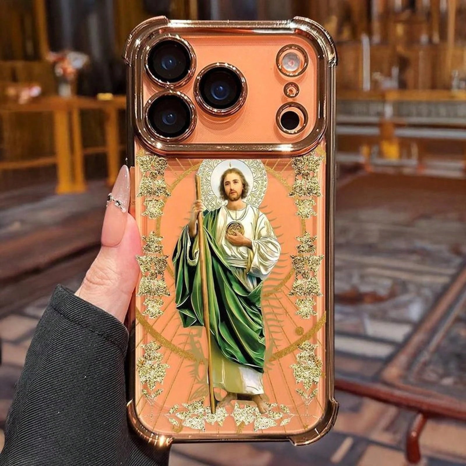 St. Jude Pattern Phone Case, Electroplated Cover With Airbag Shockproof Soft TPU Cover For IPhone X 11 12 13 14 15 16 17 Pro Max Plus Air,Suitable For IPhone 17 Air