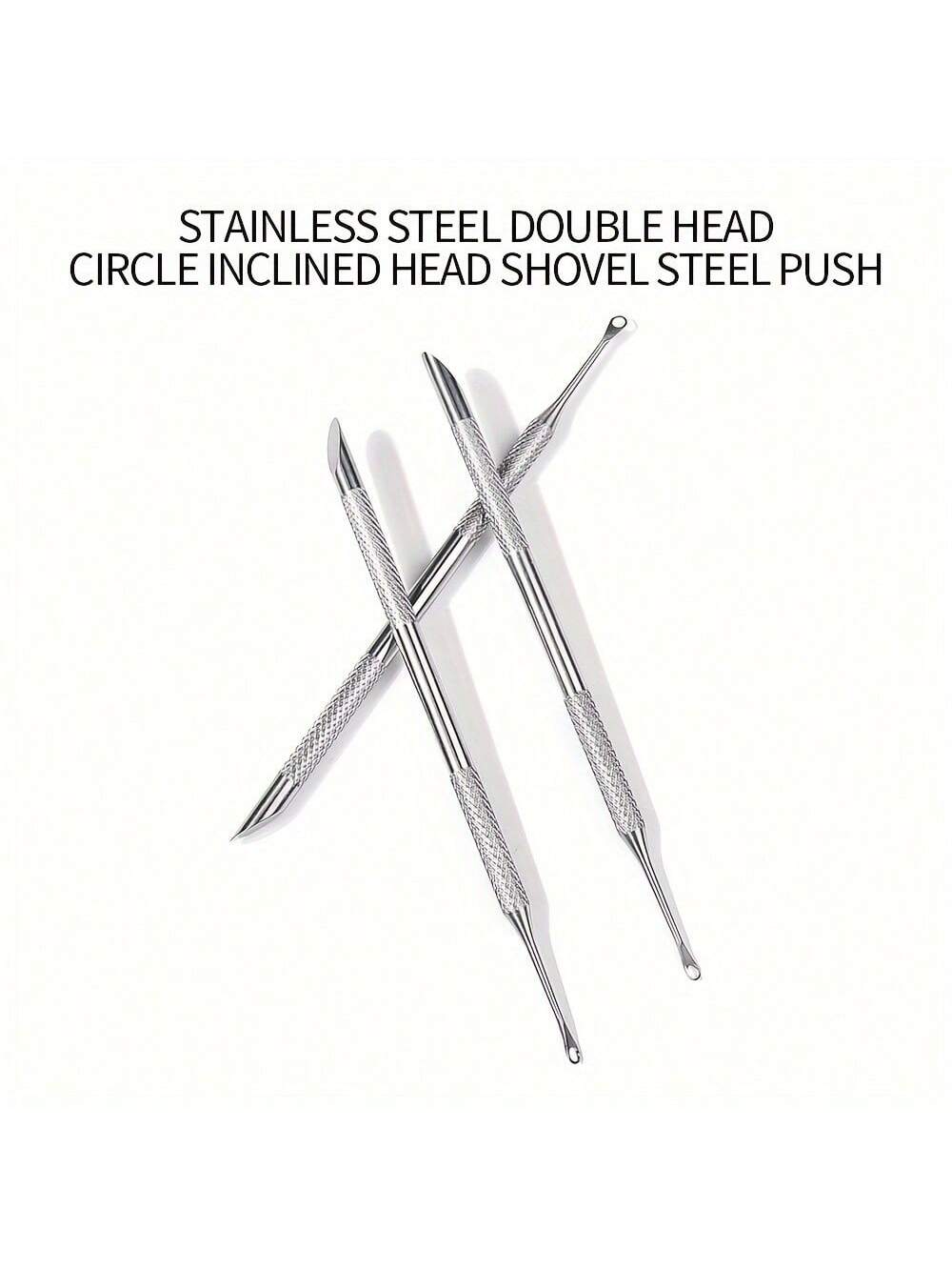 Stainless Steel Cuticle Pusher, Double-Ended Angled Crescent Shape Cuticle Nipper, Callus Remover And Nail Prep Tool With Nail Buffer, For Cuticle Care And Polishing, Essential For Nail Salons And Ped