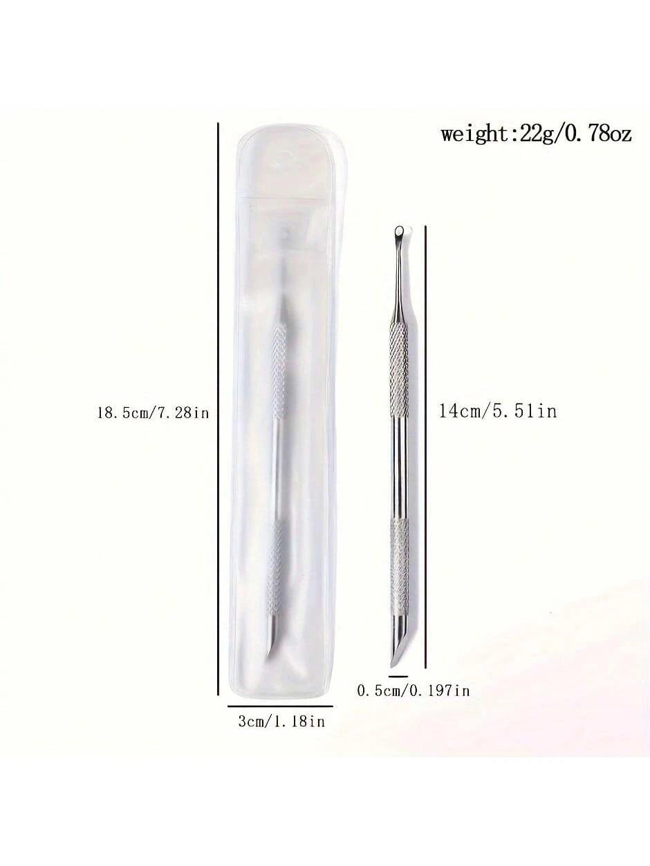 Stainless Steel Cuticle Pusher, Double-Ended Angled Crescent Shape Cuticle Nipper, Callus Remover And Nail Prep Tool With Nail Buffer, For Cuticle Care And Polishing, Essential For Nail Salons And Ped