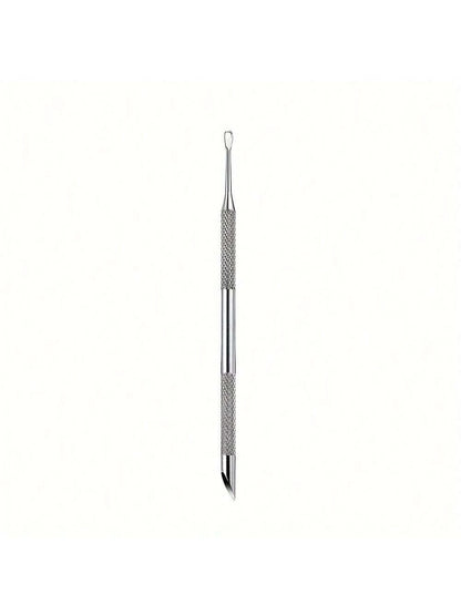 Stainless Steel Cuticle Pusher, Double-Ended Angled Crescent Shape Cuticle Nipper, Callus Remover And Nail Prep Tool With Nail Buffer, For Cuticle Care And Polishing, Essential For Nail Salons And Ped