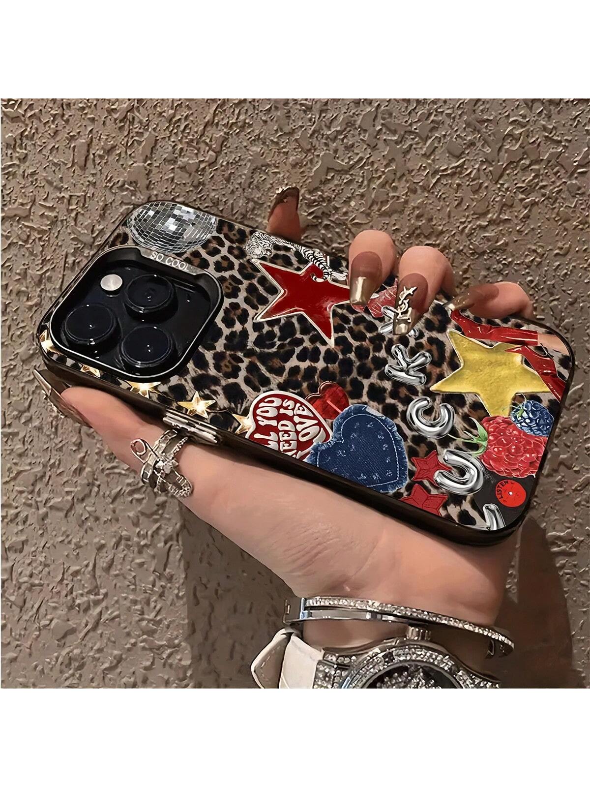 Star Element Black Fashion IMD Phone Premium Case Black Glitter Star Fashion IMD 1pc Sparkly Star Graphic IMD Phone Case, Personalized Cover Compatible With IPhone 16 Pro Max, 15/14 Plus, 13, 12, 11 W