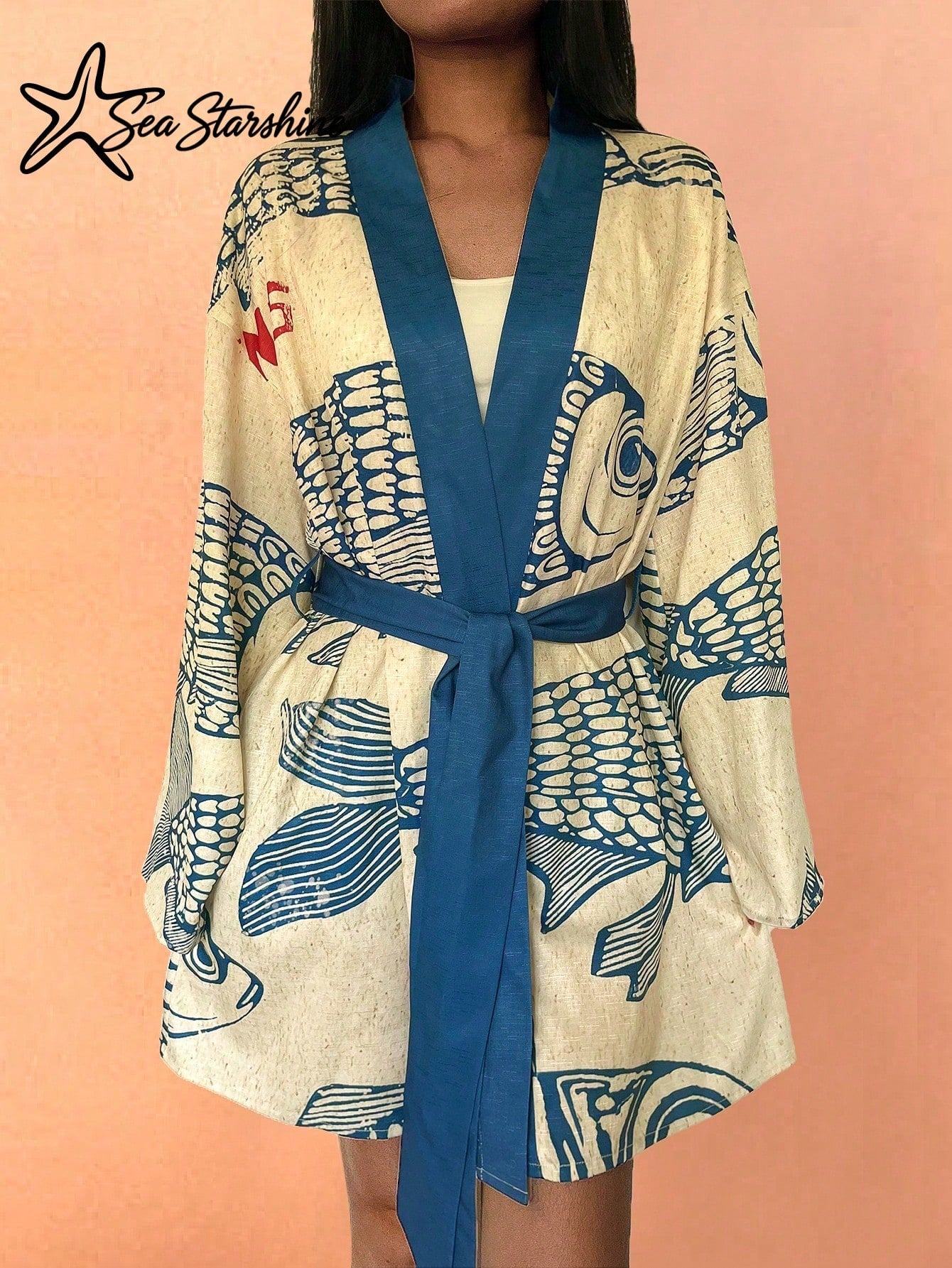 Starfish Shiny Casual Vacation Beach Bohemian Style Tropical Fish & Letter Print Long Sleeve Knit Dress For Women, Autumn/Winter Elegant