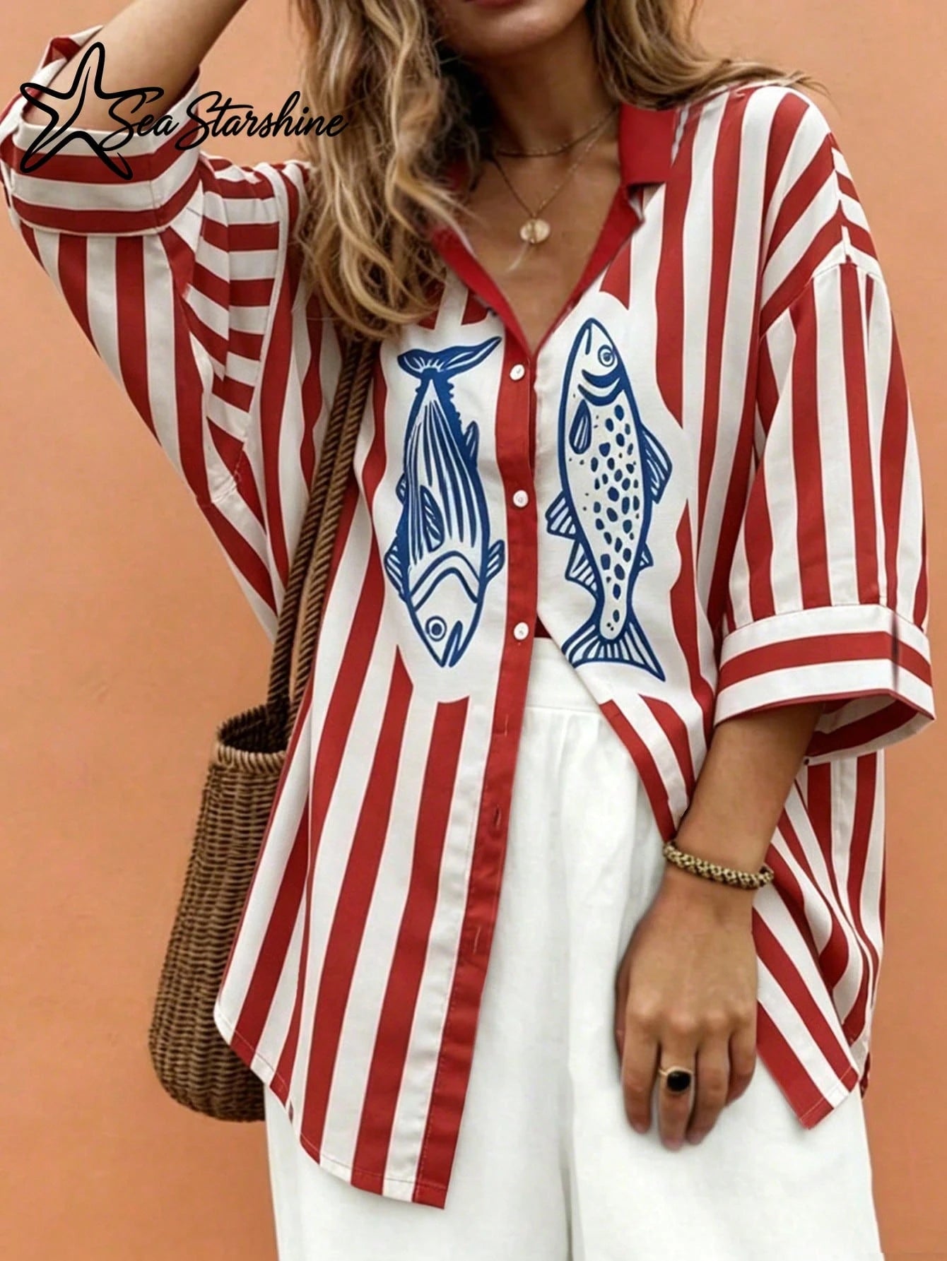 Starfish Shiny New Spring/Summer Women's Shirt, Casual Beach Holiday, Fashionable Elegant Daily Wear