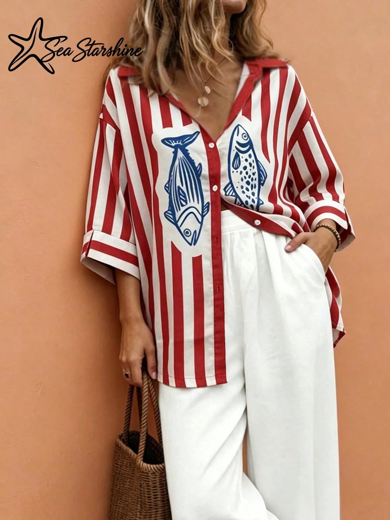 Starfish Shiny New Spring/Summer Women's Shirt, Casual Beach Holiday, Fashionable Elegant Daily Wear