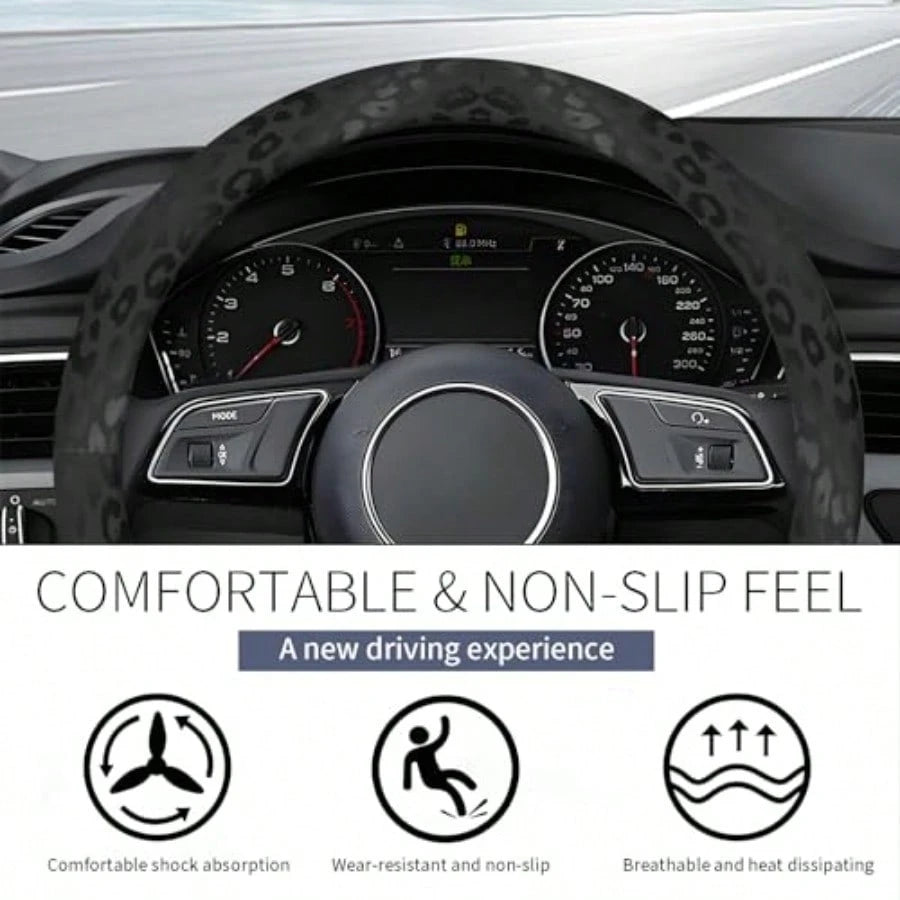 Stee Weel Covers Car Truck And SUV C Non- Breatable Elastic Stee Weel Car Accessories Versal 5 Inc Leater Cover Men Women Black Lpard Print