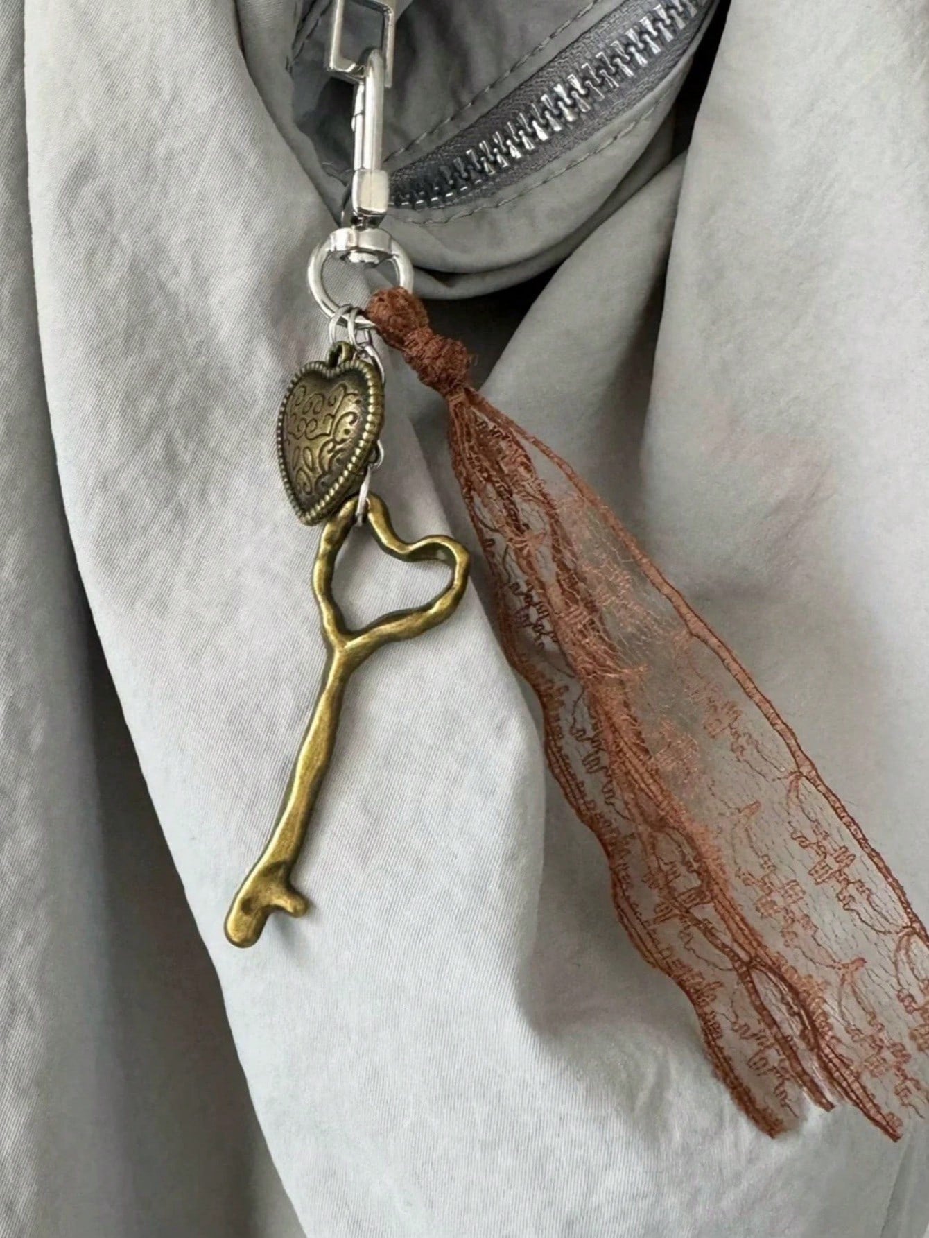 Style Bag Hanging Decoration Heart Pendant Retro Wasteland Style Bag Accessories Autumn And Winter Brown Keychain Lace Valentines
