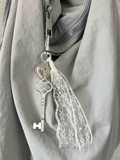 Style Bag Hanging Decoration Heart Pendant Retro Wasteland Style Bag Accessories Autumn And Winter Brown Keychain Lace Valentines