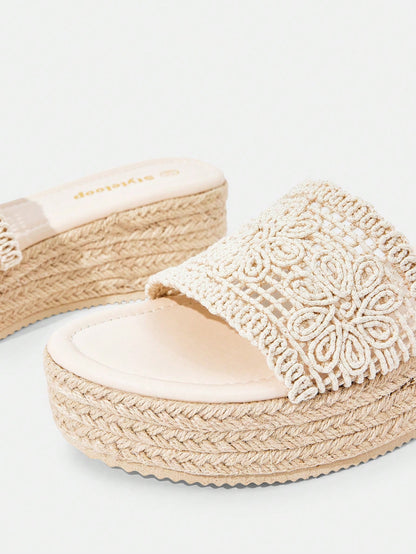 Styleloop Women's Woven Rope Platform Wedge Sandals, Vacation Style BOHO Chic Retro American Western Music Festival Party Thick Bottom Shoes For Christmas Vacation Outfits Travel Essentials Summer Sho