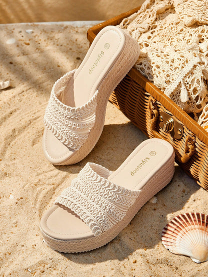 Styleloop Women's Woven Rope Platform Wedge Sandals, Vacation Style BOHO Chic Retro American Western Music Festival Party Thick Bottom Shoes For Christmas Vacation Outfits Travel Essentials Summer Sho