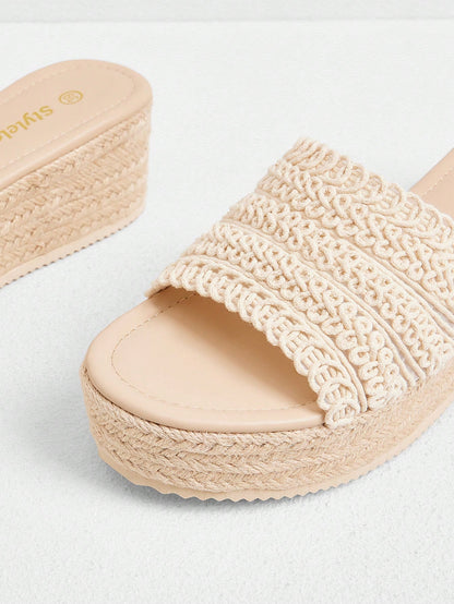 Styleloop Women's Woven Rope Platform Wedge Sandals, Vacation Style BOHO Chic Retro American Western Music Festival Party Thick Bottom Shoes For Christmas Vacation Outfits Travel Essentials Summer Sho