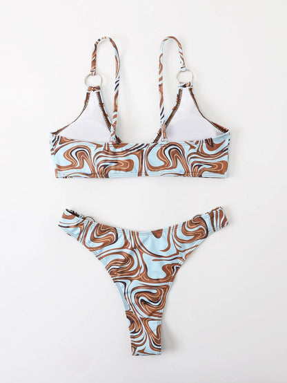 Summer Beach Random Allover Print Ring Linked Cheeky Bikini