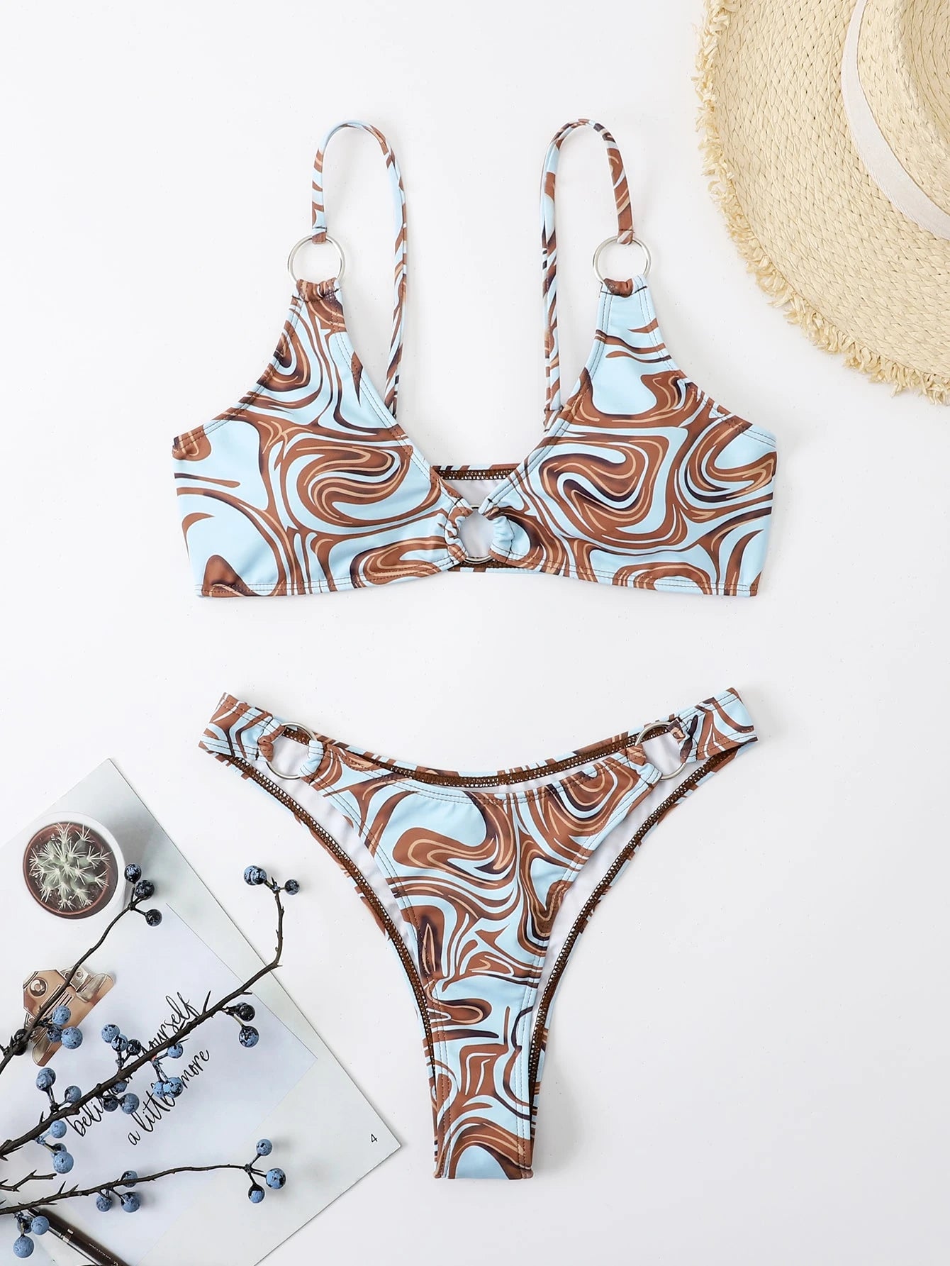 Summer Beach Random Allover Print Ring Linked Cheeky Bikini