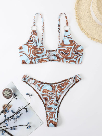 Summer Beach Random Allover Print Ring Linked Cheeky Bikini