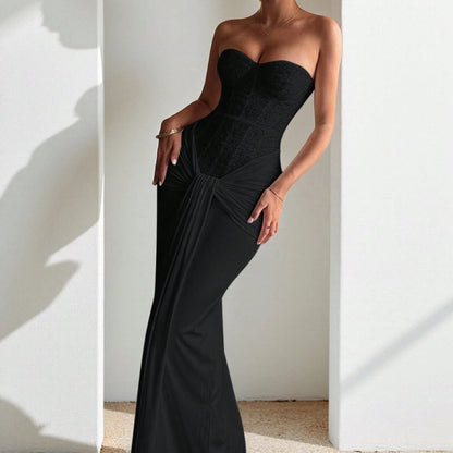 Summer Dresses For WomenElegant Strapless Sequin Corset Summer Maxi Dress For Women, Ruched Draped Sash Slim Fit Floor Length Evening Gown Fordresses