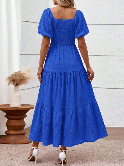 Summer Dresses For WomenWomen's Summer Dresses Puff Short Sleeve Dresses Square Neck Smocked Tiered Ruffle A Line Long Flowy Beach Graduation Wedding