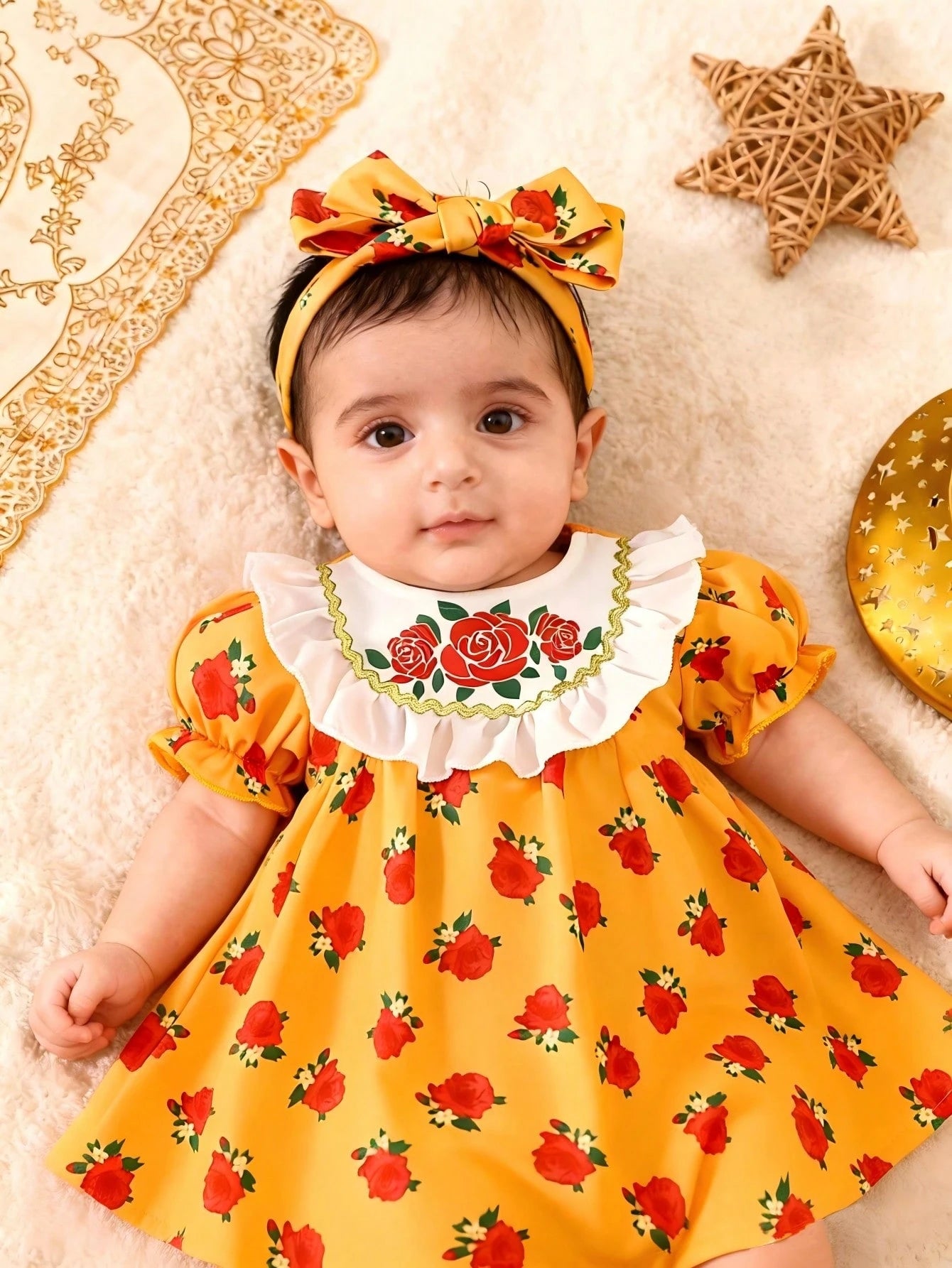 Summer Newborn Baby Girl Sage Green Dress Cute White Embroidered Pattern Patchwork Puff Sleeve Vintage Outfit For Tea Party Photoshoot 0-12Months