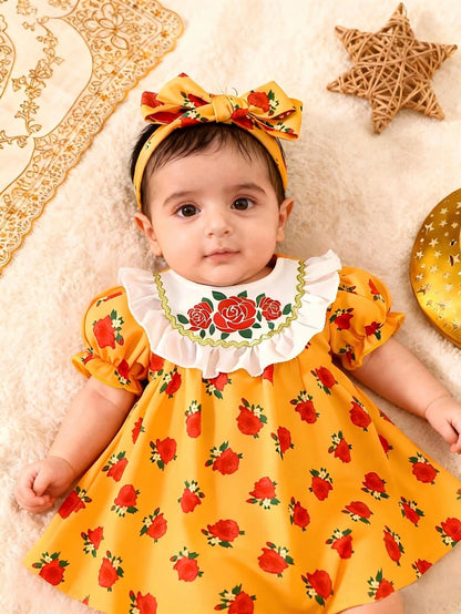 Summer Newborn Baby Girl Sage Green Dress Cute White Embroidered Pattern Patchwork Puff Sleeve Vintage Outfit For Tea Party Photoshoot 0-12Months