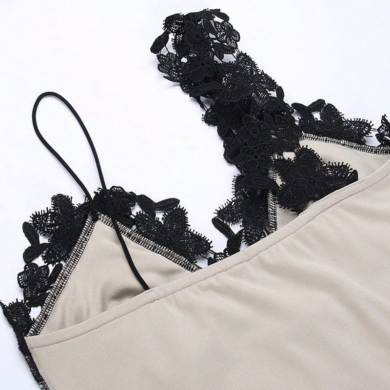 Summer Sexy Women's Dress, Lace Trim Side High Slit Apricot V-Neck Dress, Suitable For Dating, Party, Vacation, Beach And Other Occasions Elegant