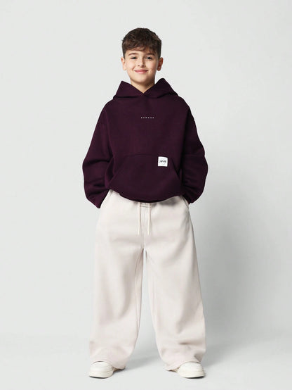 SUMWON Premium Oversized Youth Hoodie Minimalist Winter Autumn Pullover Kangaroo Pocket Sweatshirt Classic Street Style Casual Wear Vacation