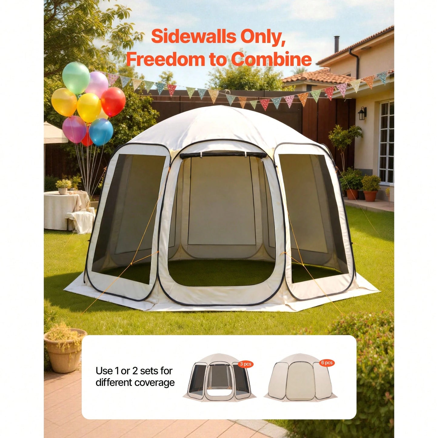 Sun Shade Sail Canopy Covers, Fit For 12 X 11 Ft Screen House Tent, Sun Protection, 5.51 X 4.59 Ft 300D Oxford Silver-Coated Fabric, Pack Of 3 (Not Include Tent), For Outdoor Activities, Beige