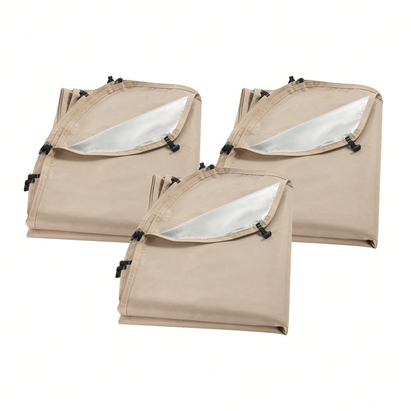 Sun Shade Sail Canopy Covers, Fit For 12 X 11 Ft Screen House Tent, Sun Protection, 5.51 X 4.59 Ft 300D Oxford Silver-Coated Fabric, Pack Of 3 (Not Include Tent), For Outdoor Activities, Beige