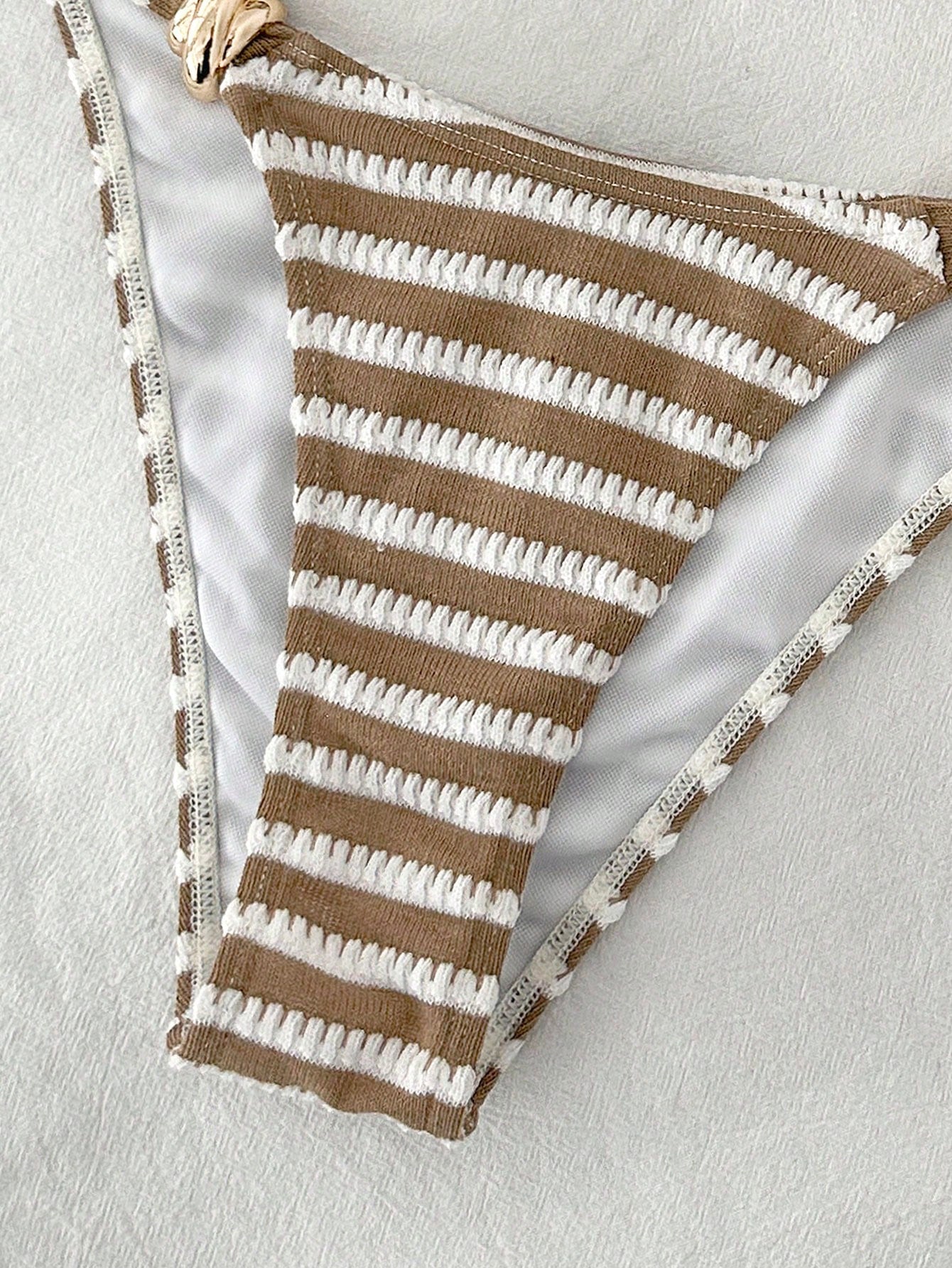 Sunnyshic New Women's Beach Pool Party Vacation Fashion Sexy Casual French Island Style Striped Textured Triangle Bikini Metal Buckle Wide Strap Sexy Two Pieces Swimsuit