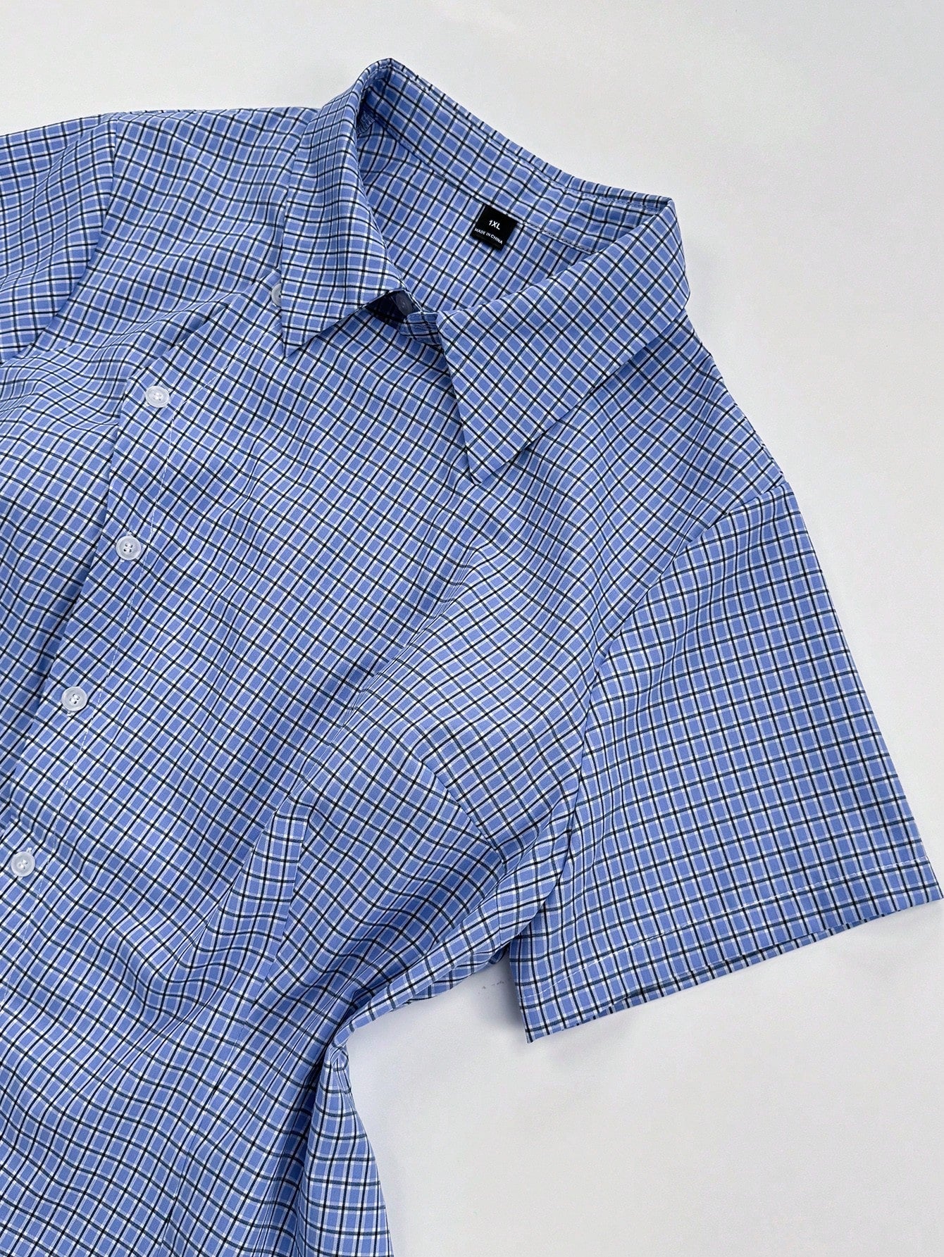 Sunspun Plus Size Spring Summer Asymmetrical Collar Short Sleeve Plaid Shirt