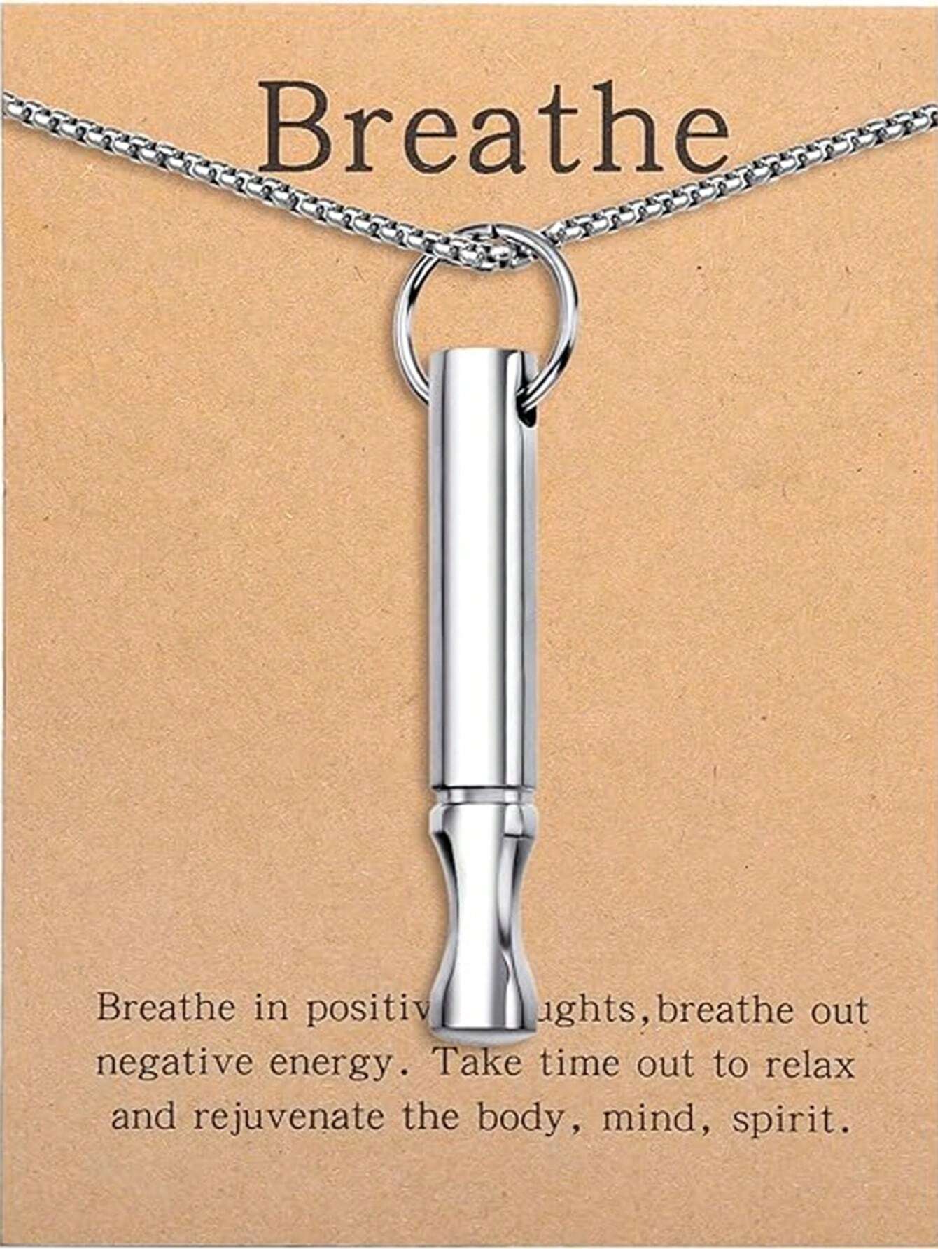 suteyi Mindfulness Breathing Necklace, Stress Relief Pendant, Stainless Steel Men's Anxiety Breathing Necklace