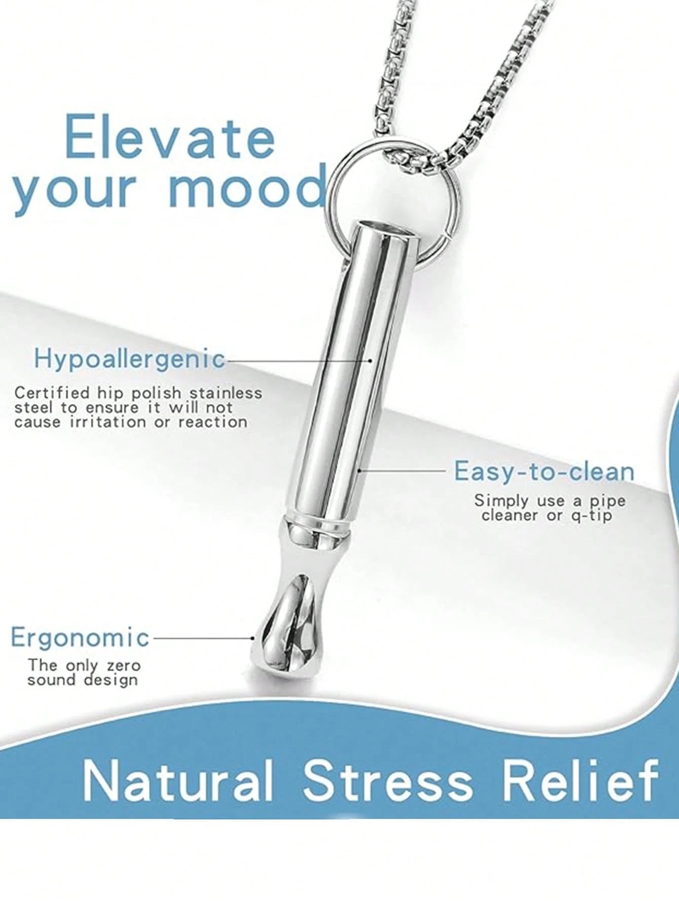 suteyi Mindfulness Breathing Necklace, Stress Relief Pendant, Stainless Steel Men's Anxiety Breathing Necklace
