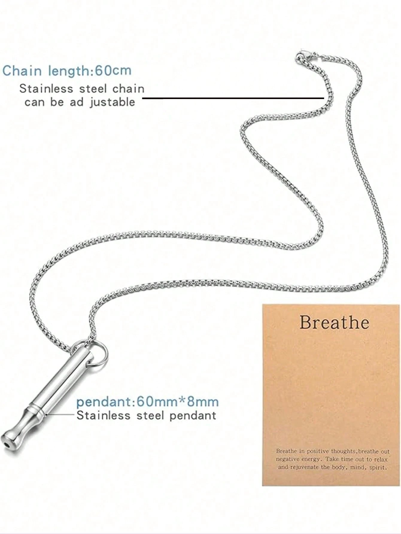 suteyi Mindfulness Breathing Necklace, Stress Relief Pendant, Stainless Steel Men's Anxiety Breathing Necklace