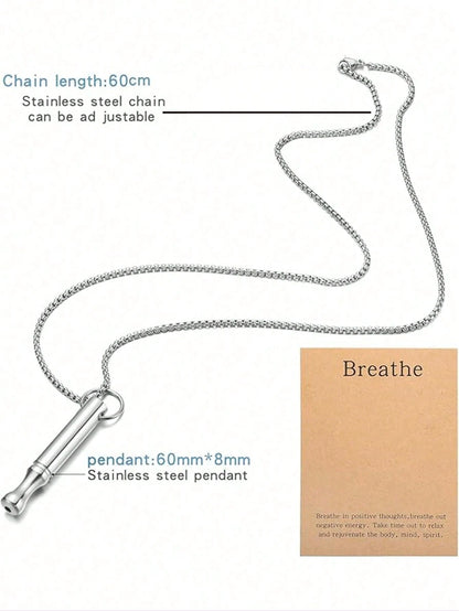 suteyi Mindfulness Breathing Necklace, Stress Relief Pendant, Stainless Steel Men's Anxiety Breathing Necklace