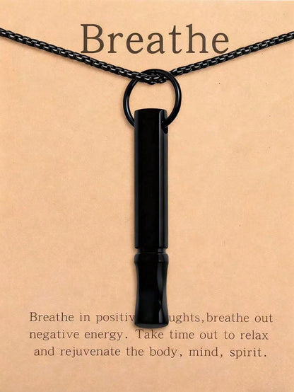 suteyi Mindfulness Breathing Necklace, Stress Relief Pendant, Stainless Steel Men's Anxiety Breathing Necklace