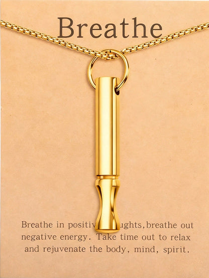 suteyi Mindfulness Breathing Necklace, Stress Relief Pendant, Stainless Steel Men's Anxiety Breathing Necklace