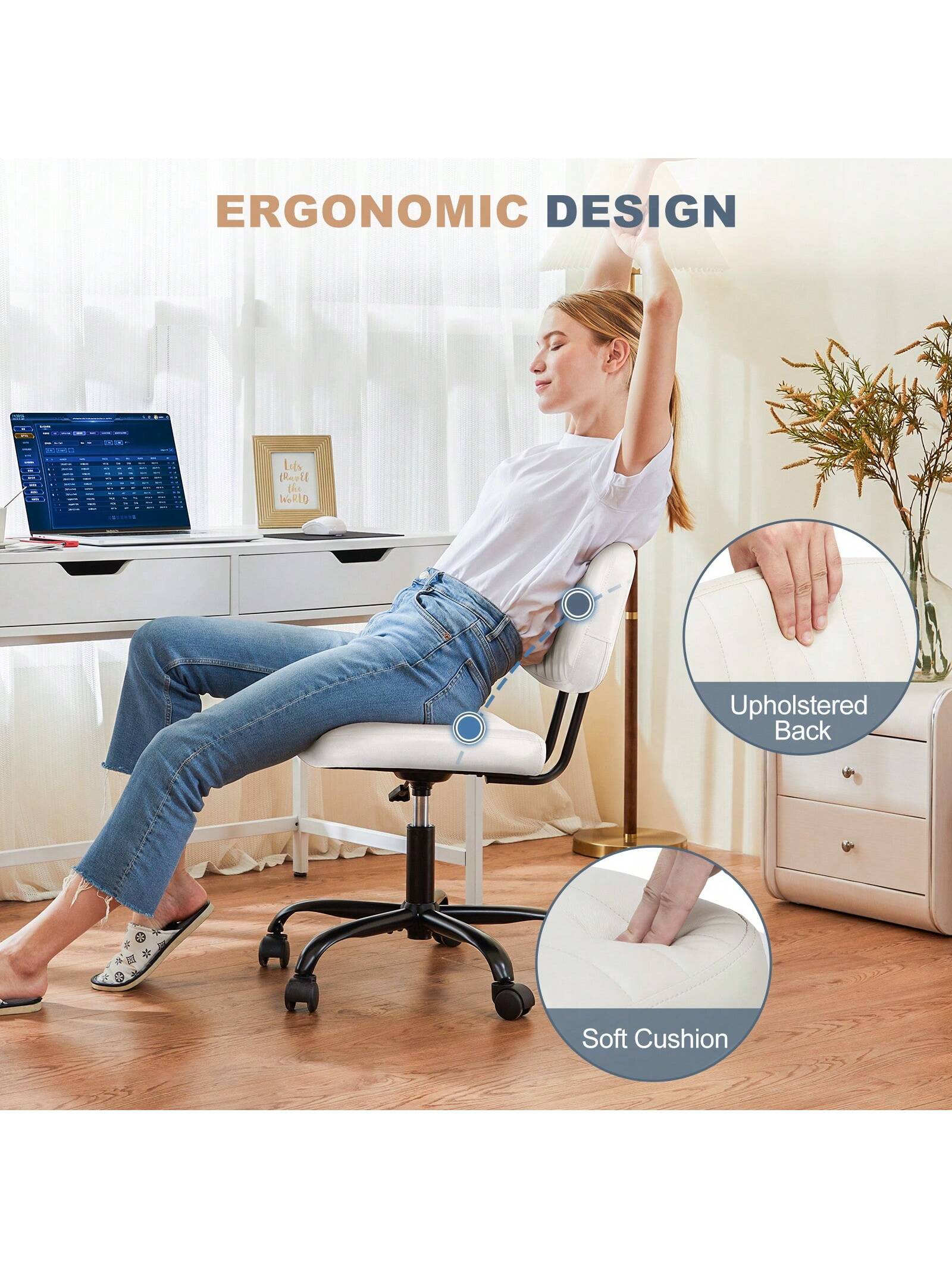 Sweetcrispy Armless Office Chair Adjustable Swivel Computer Mesh Desk Chair