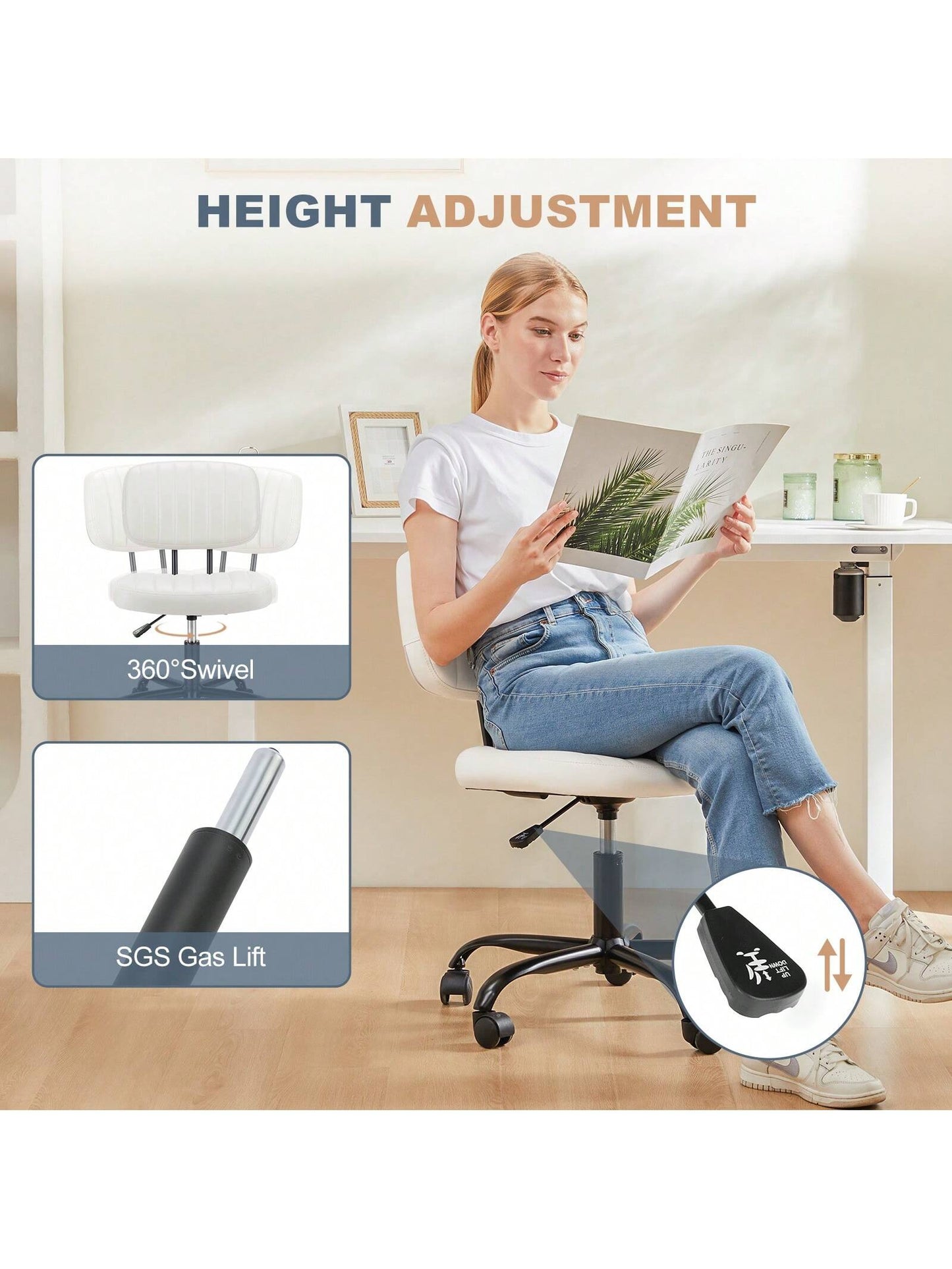 Sweetcrispy Armless Office Chair Adjustable Swivel Computer Mesh Desk Chair