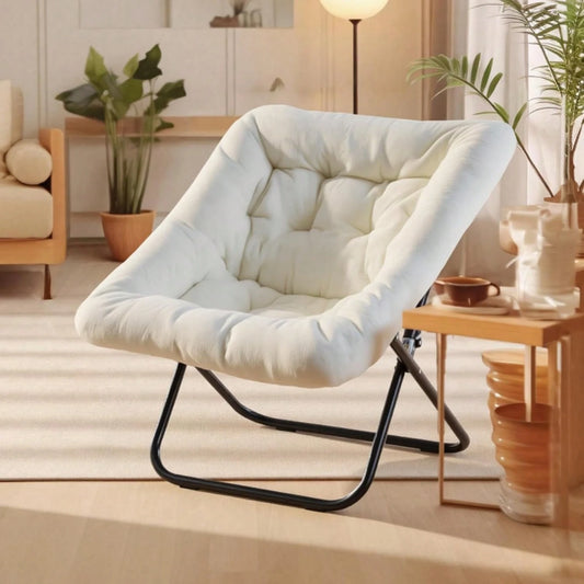 Sweetcrispy Comfy Chair For Adults, Soft Faux Fur Folding Lounge For Bedroom Living Room Dorm Rooms Flexible Reading Chair For Teens, Large Size Foldable,Square-White