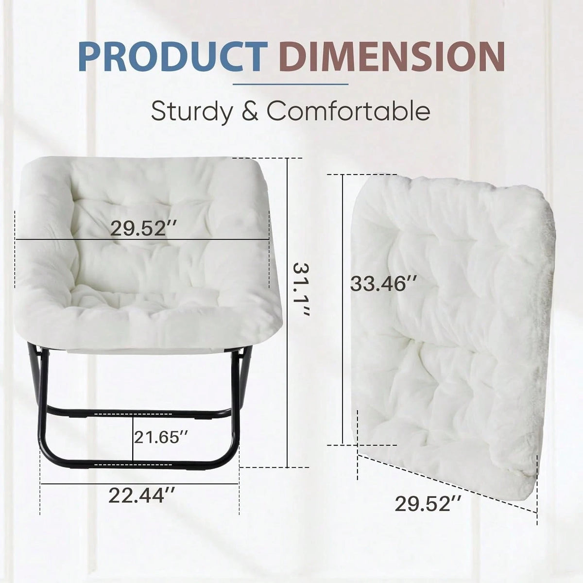 Sweetcrispy Comfy Chair For Adults, Soft Faux Fur Folding Lounge For Bedroom Living Room Dorm Rooms Flexible Reading Chair For Teens, Large Size Foldable,Square-White