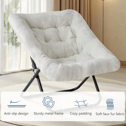 Sweetcrispy Comfy Chair For Adults, Soft Faux Fur Folding Lounge For Bedroom Living Room Dorm Rooms Flexible Reading Chair For Teens, Large Size Foldable,Square-White