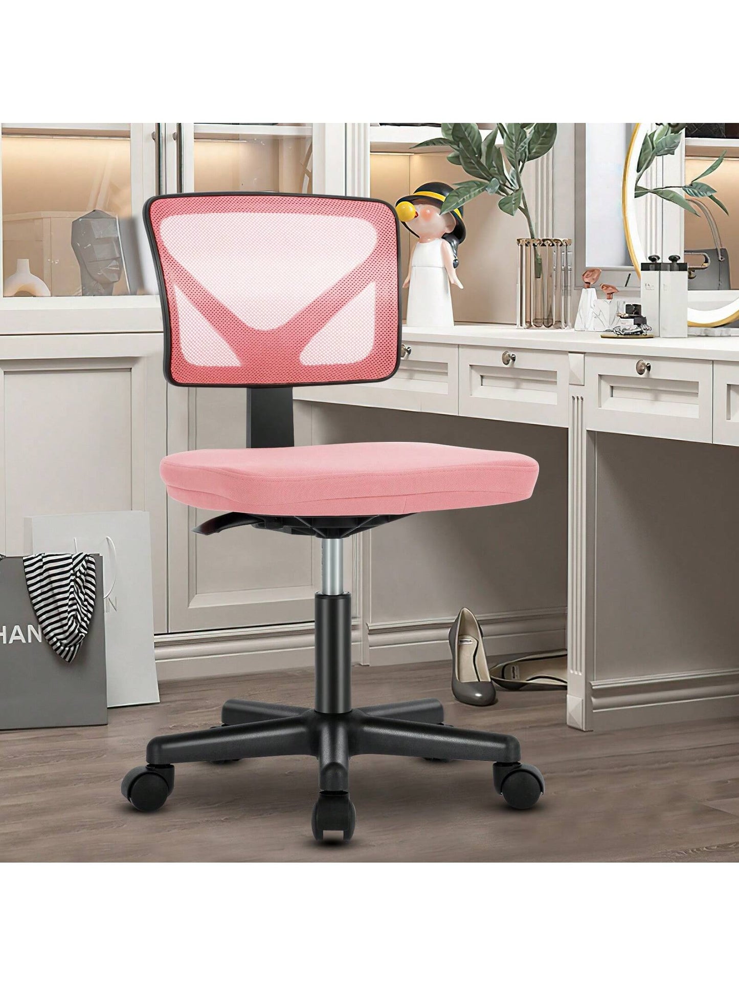 Sweetcrispy Home Office Desk Chair Ergonomic Armless Adjustable Height Low-Back Mesh